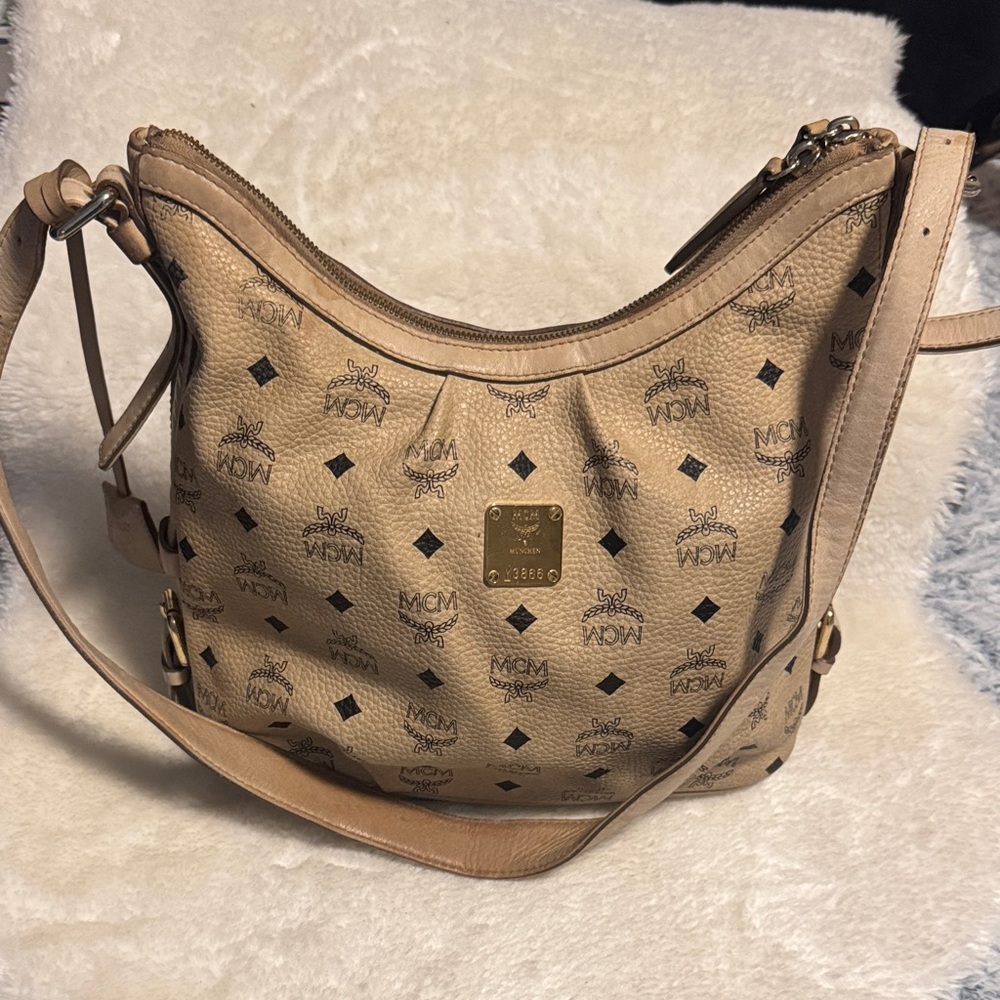 MCM Beige Monogram Hobo Bag